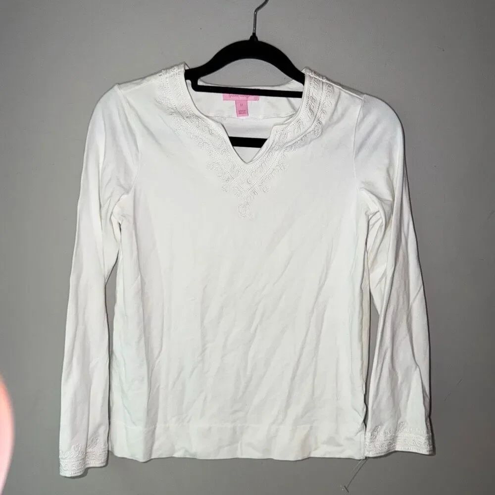 Lilly Pulitzer long sleeve cotton white embroidered tunic top girls size 12